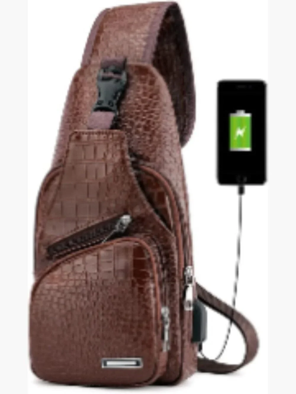 PU Leather Sling Backpack with USB Charging Crossbody Bag for Men